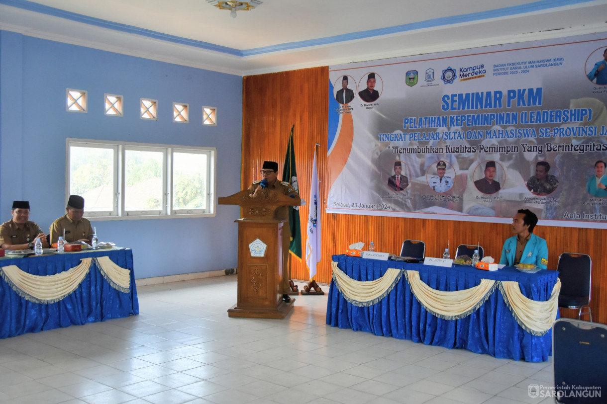 23 Januari 2024 - Seminar Pelatihan Kepemimpinan Tingkat Pelajar SLTA Dan Mahasiswa SeProvinsi Jambi Di Aula Institut Darul Ulum Sarolangun