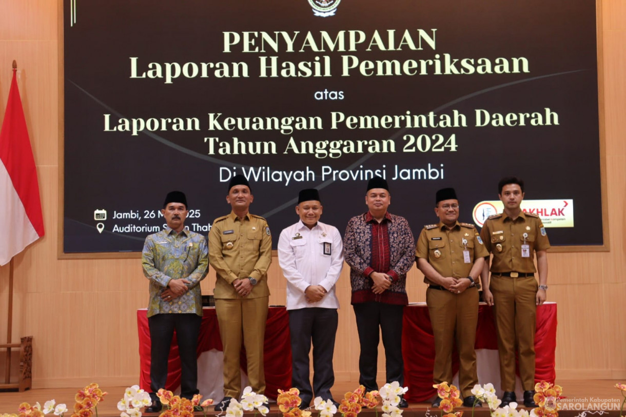 26 Mei 2025 - Bupati Sarolangun Menghadiri Acara Penyampaian&nbsp; Laporan Hasil Pemeriksaan atas Laporan Keuangan Pemerintah Daerah Tahun Anggaran 2024 Di Wilayah Provinsi Jambi