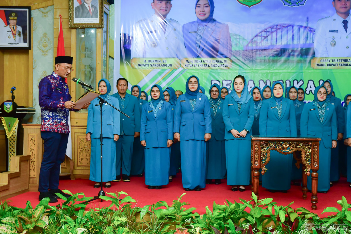 27 Maret 2025 -&nbsp;Pelantikan Pengurus TP PKK Kabupaten Sarolangun Periode Tahun 2025 sd 2030 Oleh Ketua TP PKK Kabupaten Sarolangun Bertempat di Ruang Aula Utama Kantor Bupati Sarolangun