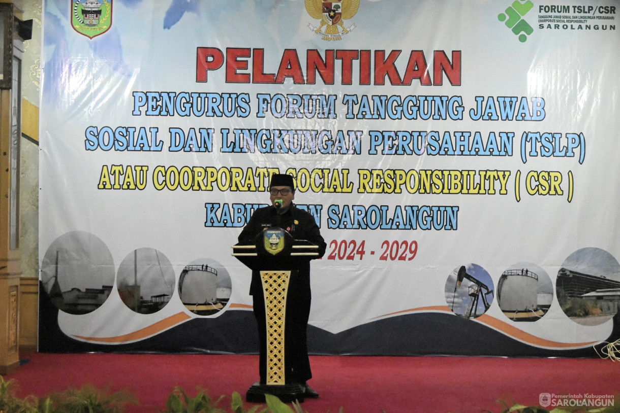 22 Juli 2024 - Pelantikan Pengurus Forum Tanggung Jawab Sosial Dan Lingkungan Perusahaan Atau Coorporate Social Responsibility Kabupaten Sarolangun Masa Bakti 2024 sd 2029, Bertempat di Ruang Aula Utama Kantor Bupati Sarolangun