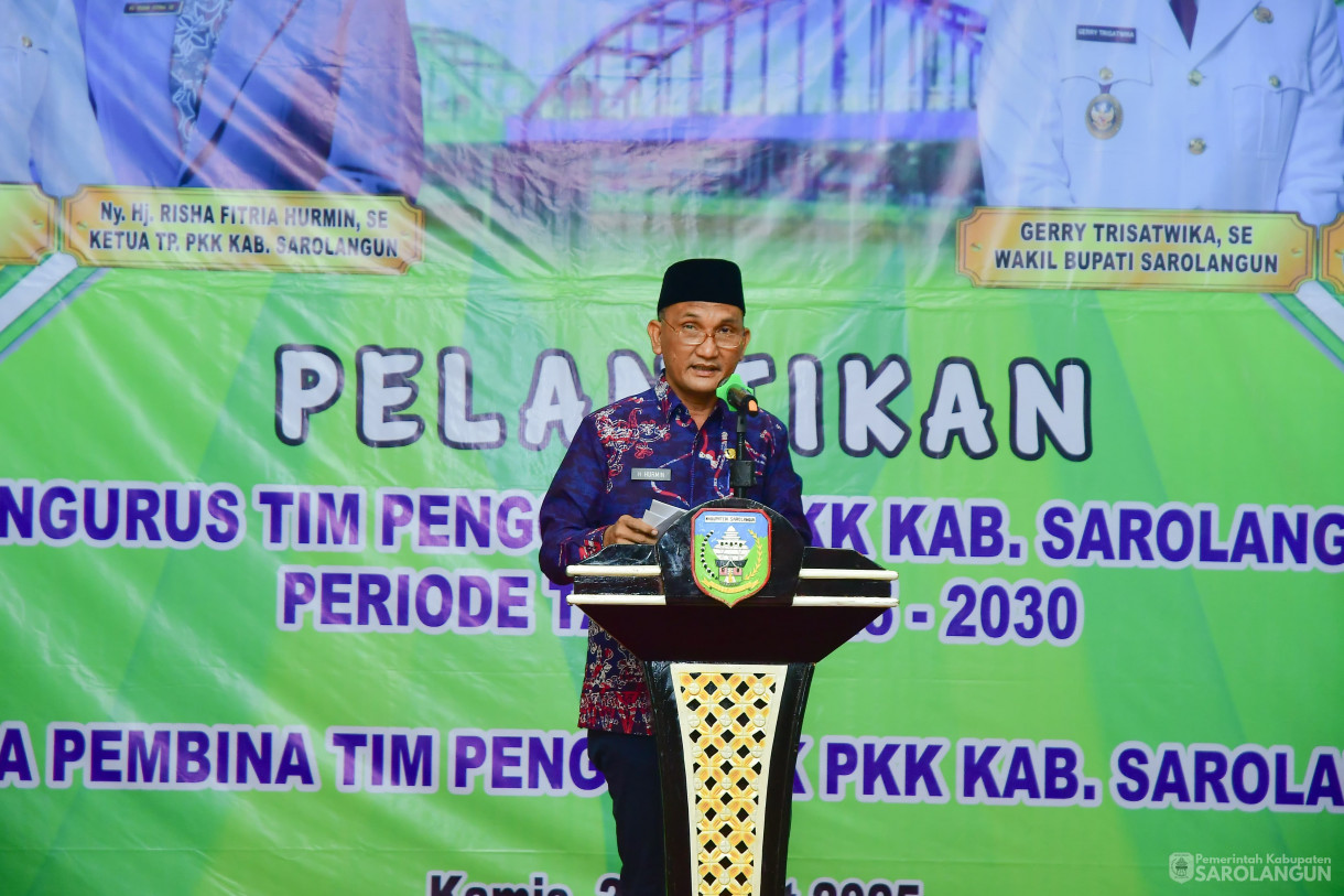 27 Maret 2025 -&nbsp;Pelantikan Pengurus TP PKK Kabupaten Sarolangun Periode Tahun 2025 sd 2030 Oleh Ketua TP PKK Kabupaten Sarolangun Bertempat di Ruang Aula Utama Kantor Bupati Sarolangun