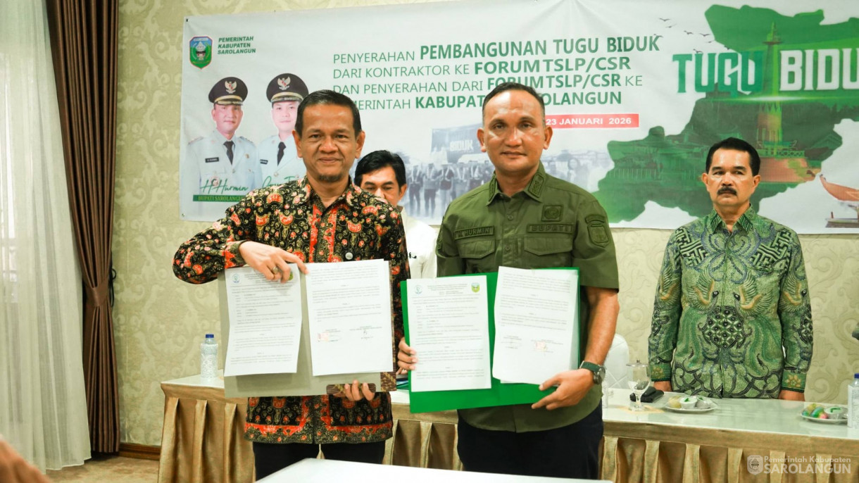 23 Januari 2026 Penyerahan Pembangunan Tugu Biduk dari Kontraktor ke Forum TSLP CSR dan Penyerahan dari Forum TSLP CSR ke Pemerintah Kabupaten Sarolangun