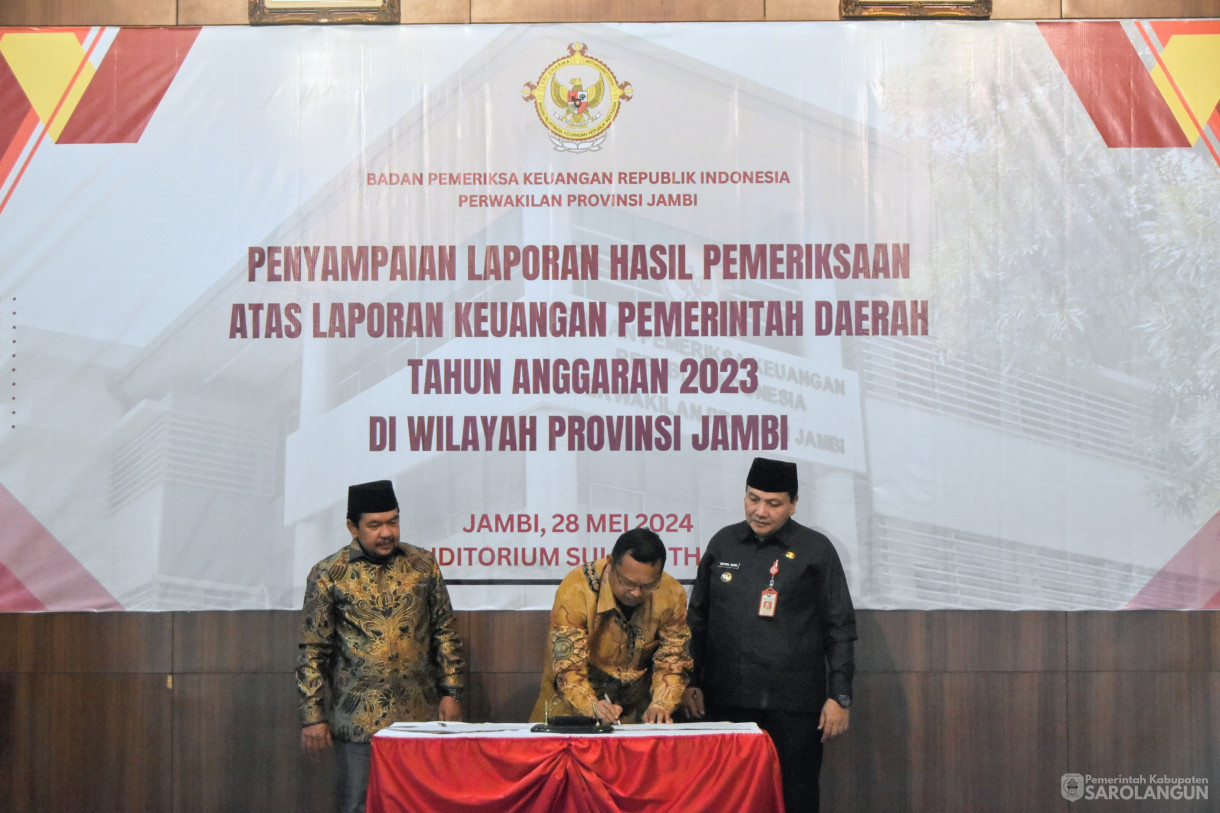 28 Mei 2024 - Penyampaian Laporan Hasil Pemeriksaan Atas Laporan Keuangan Pemerintah Daerah Tahun 2023 Di Wilayah Provinsi Jambi Di Kantor Perwakilan BPK Jambi