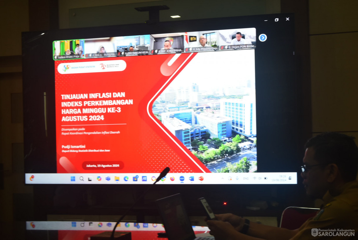 19 Agustus 2024 - Rapat TPID Via Zoom Meeting, Bertempat di Ruang Pola Utama Kantor Bupati Sarolangun