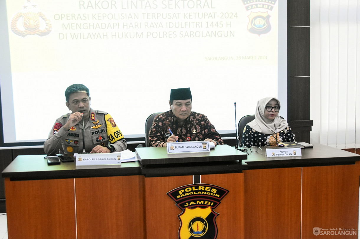 28 Maret 2024 - Rakor Lintas Sektoral Operasi Ketupat 2024 Menghadapi Hari Raya Idul Fitri 1445 H Di Aula Polres Sarolangun