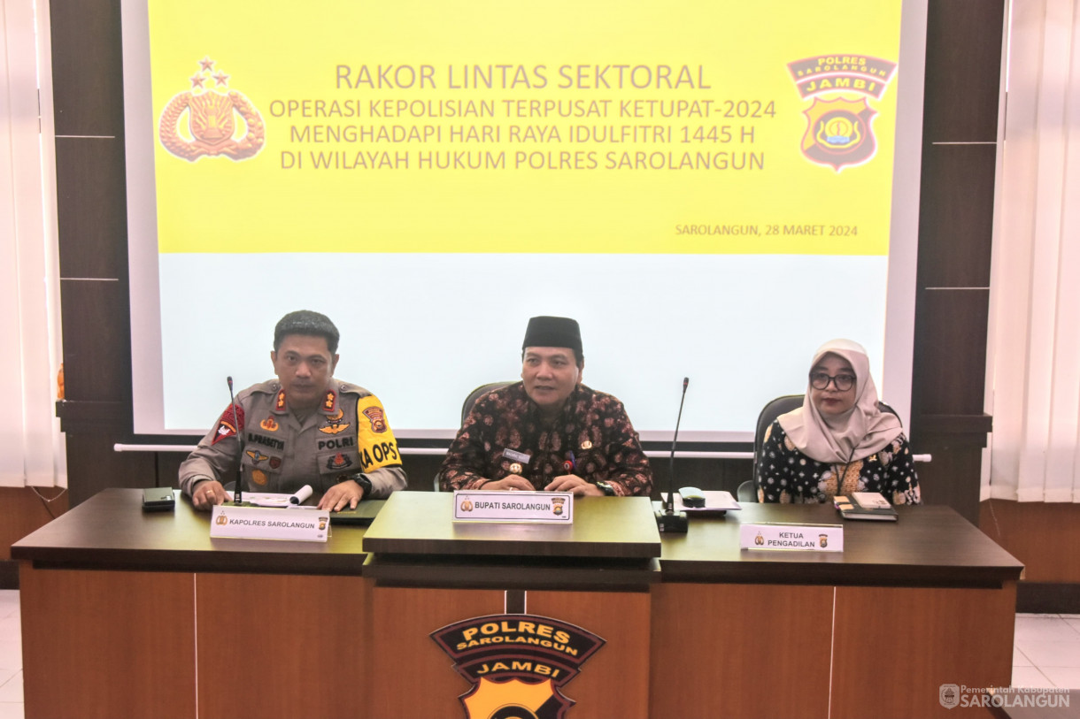 28 Maret 2024 - Rakor Lintas Sektoral Operasi Ketupat 2024 Menghadapi Hari Raya Idul Fitri 1445 H Di Aula Polres Sarolangun