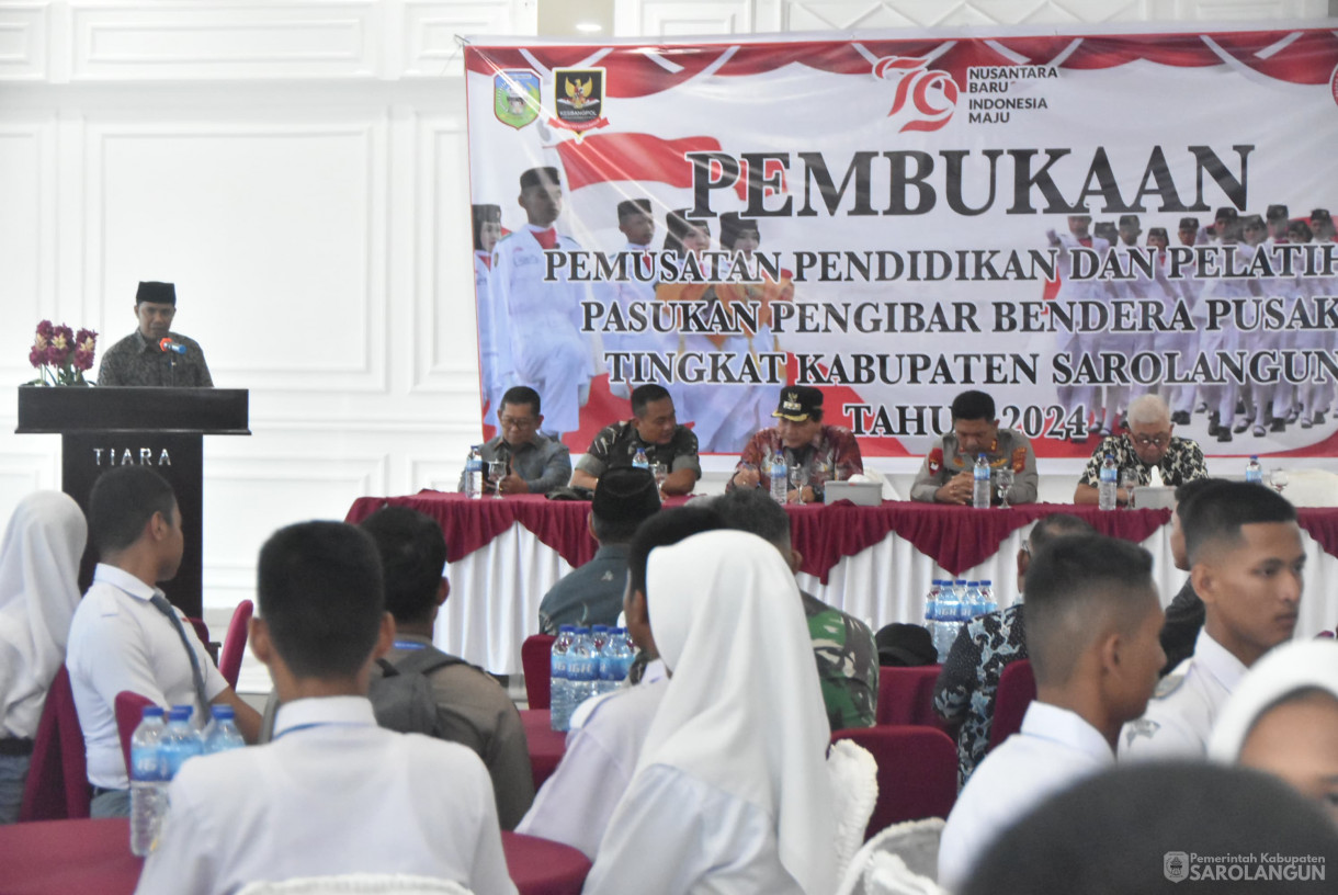 2 Agustus 2024 -&nbsp;Pembukaan Pemusatan Pendidikan Dan Pelatihan Pasukan Pengibar Bendera Pusaka Tingkat Kabupaten Sarolangun Tahun 2024, Bertempat di Ballroom Hotel Nafiti Sarolangun