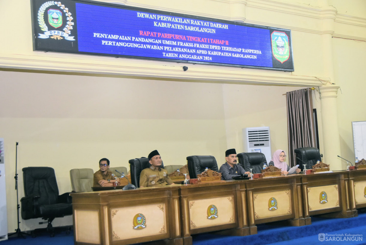 16 Juni 2025 -&nbsp;Rapat Paripurna Tingkat I Tahap II Penyampaian Pandangan Umum Fraksi Fraksi DPRD Terhadap Ranperda Pertanggungjawaban Pelaksanaan APBD Kabupaten Sarolangun