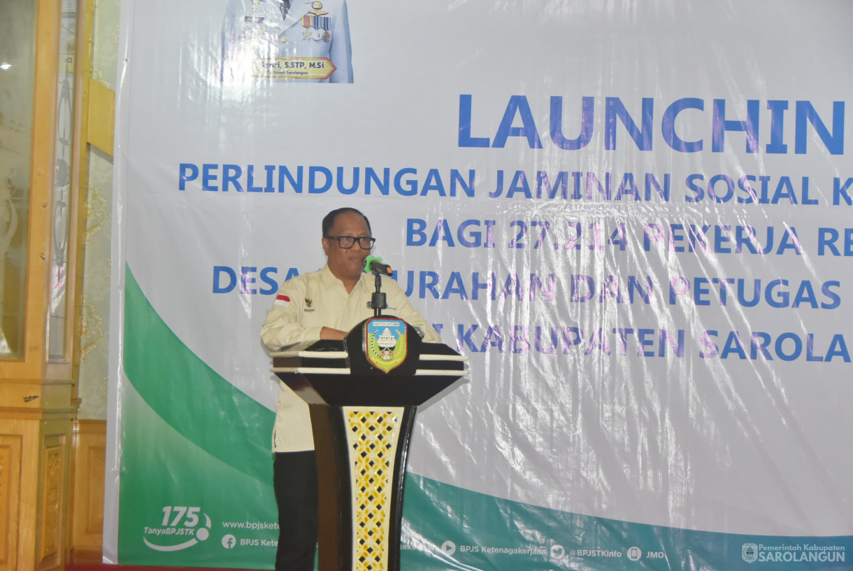 6 November 2024 -&nbsp;Launching Perlindungan Jaminan Sosial Ketenagakerjaan Bagi Pekerja Rentan Desa Kelurahan Dan Petugas Adhoc Pilkada Di Kabupaten Sarolangun, Bertempat di Ruang Aula Utama Kantor Bupati Sarolangun