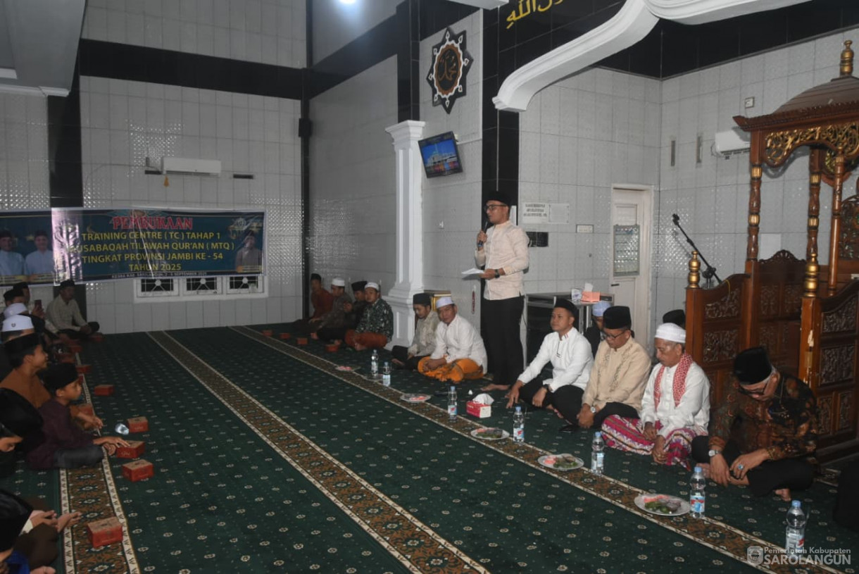 2 September 2025 Pembukaan Training Centre Tahap 1 Musabaqoh Tilawatil Quran Tingkat Provinsi Jambi Ke 54 Tahun 2025 di Masjid Nurul Falah Sarolangun