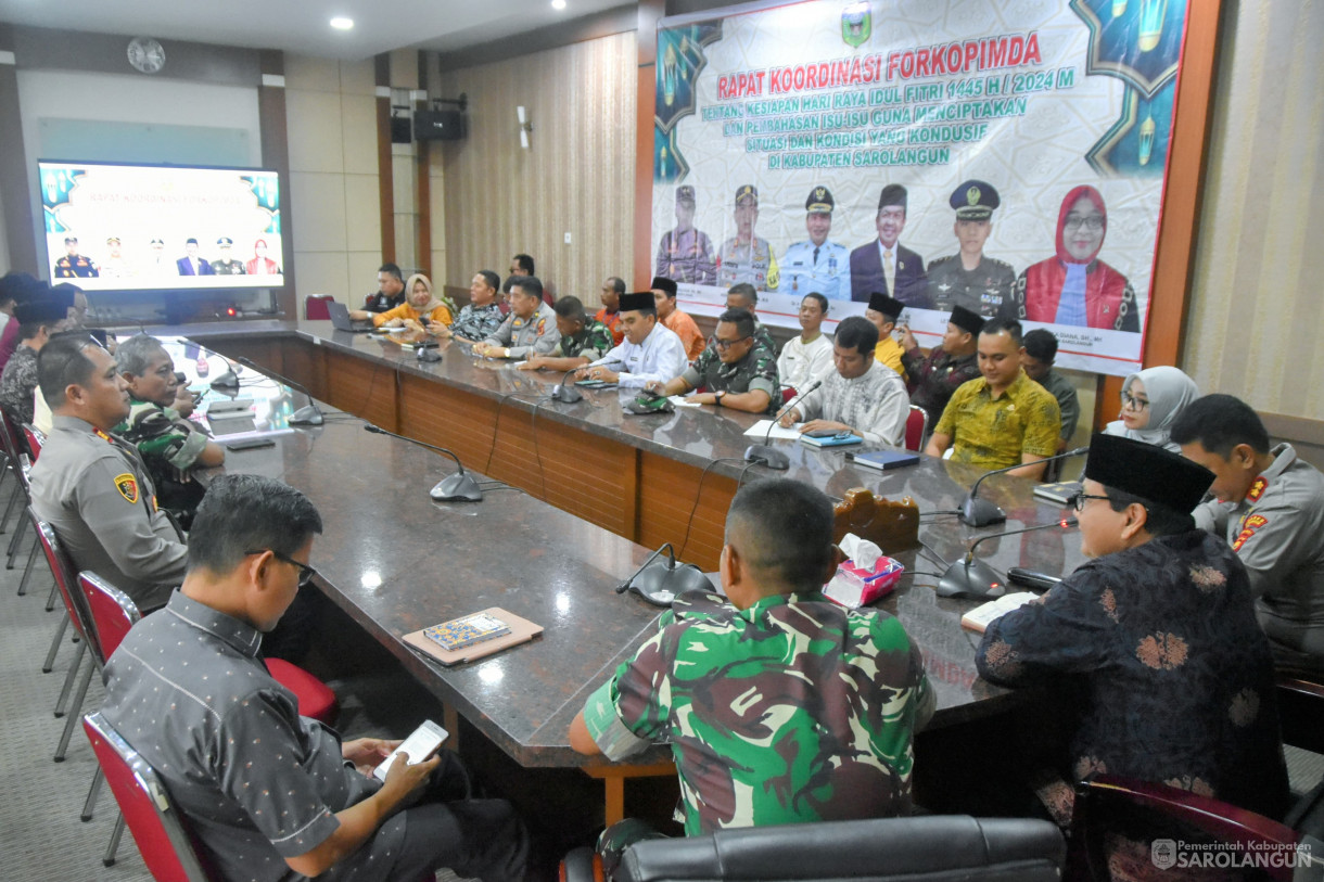 22 Maret 2024 - Rapat Koordinasi Forkopimda Tentang Kesiapan Hari Raya Idul Fitri 1445 H Dan Pembahasan Isu Guna Menciptakan Situasi Dan Kondisi Yang Kondusif Di Kabupa