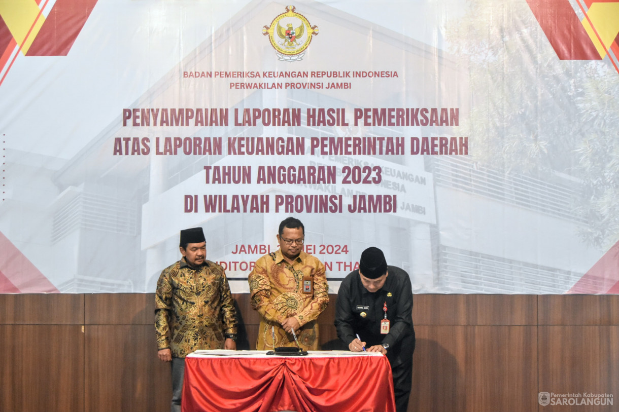 28 Mei 2024 - Penyampaian Laporan Hasil Pemeriksaan Atas Laporan Keuangan Pemerintah Daerah Tahun 2023 Di Wilayah Provinsi Jambi Di Kantor Perwakilan BPK Jambi