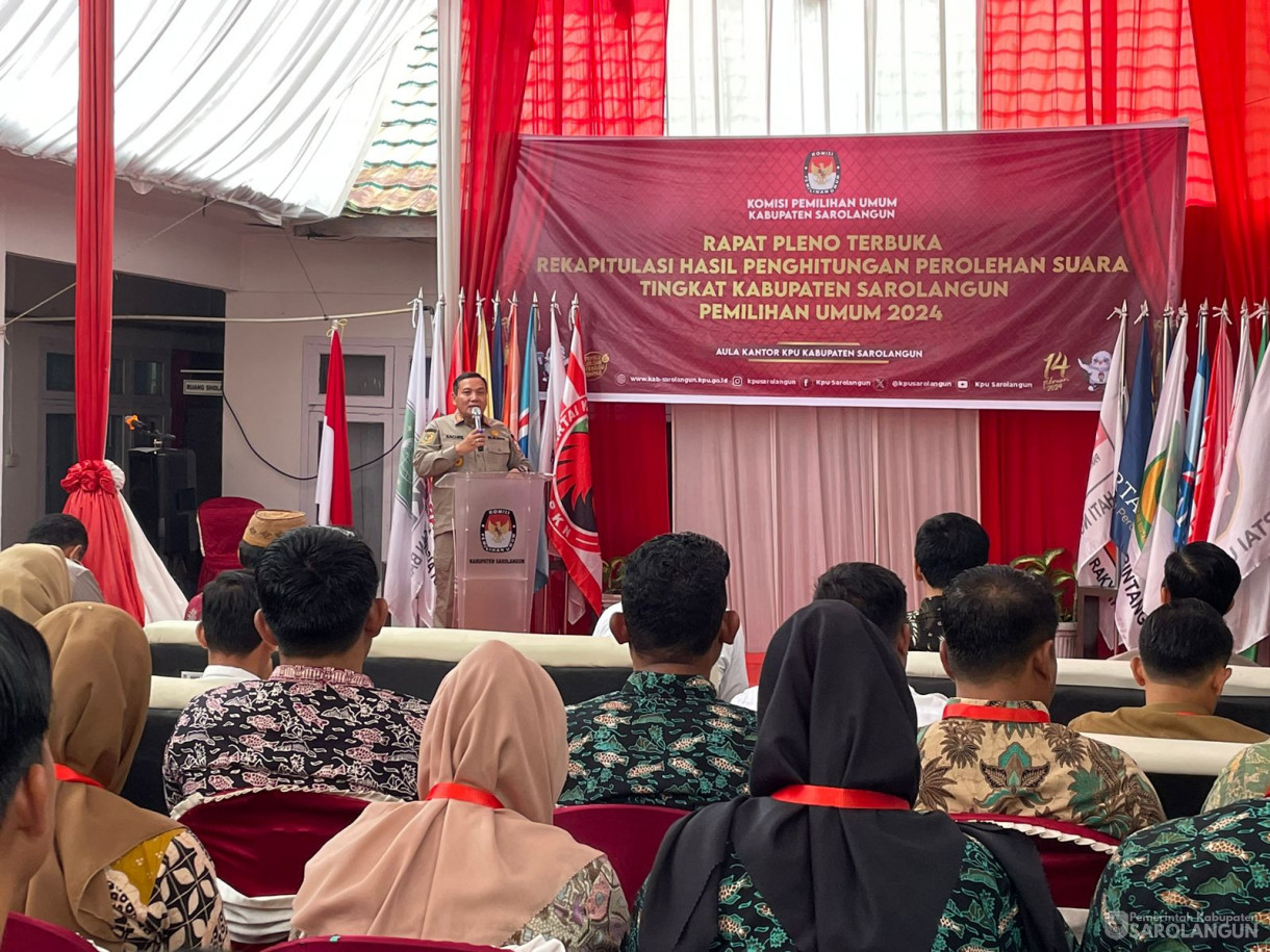 2 Maret 2024 - Menghadiri Pembukaan  Rapat Pleno Terbuka Rekapitulasi Hasil Penghitungan Perolehan Suara Tingkat Kab. Sarolangun Pemilihan Umum Tahun 2024 Di Kantor KPU Kab. Sarolangun