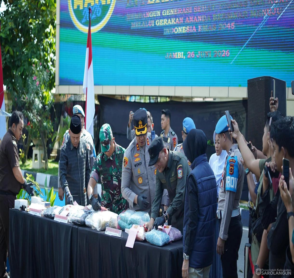 27 Juni 2026 Pemusnahan Barang Bukti Narkotika dalam Rangka Hari Anti Narkotika Nasional Tahun 2026 di Polda Jambi