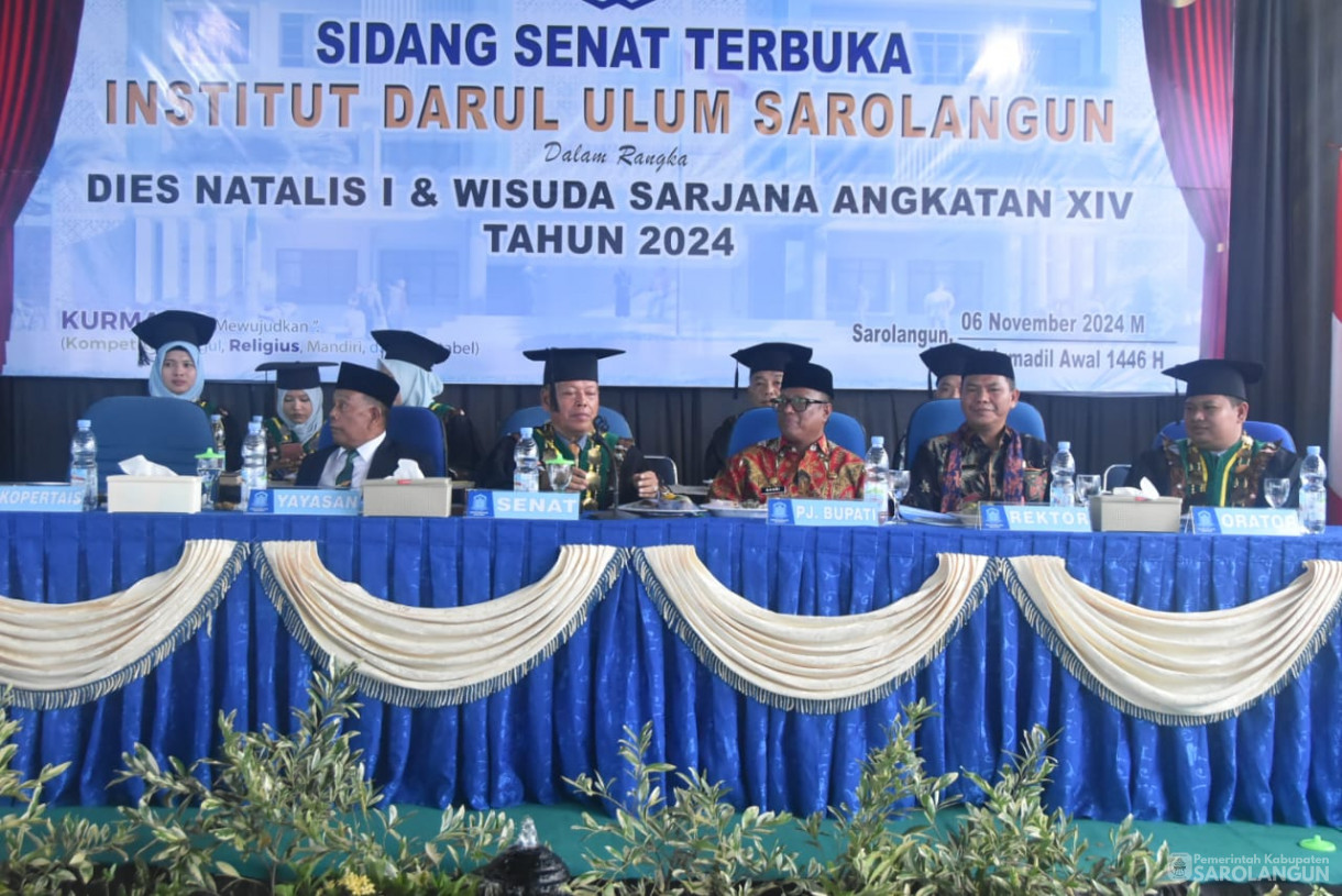 6 November 2024 - Sidang Senat Terbuka Institut Darul Ulum Sarolangun Dalam Rangka Dies Natalis I dan Wisuda Sarjana Angkatan XIV Tahun 2024, Bertempat di Institut Darul Ulum Sarolangun