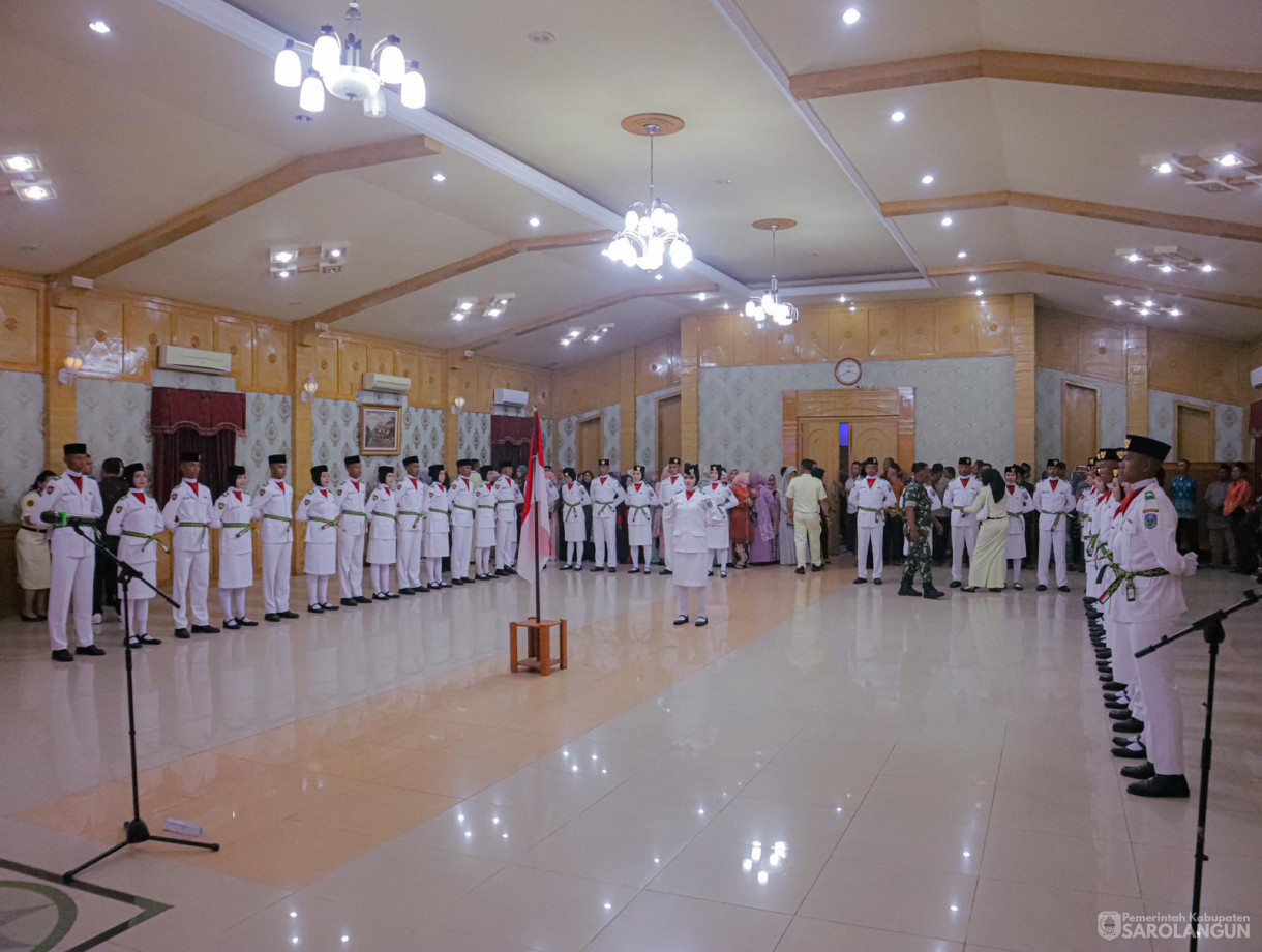 15 Agustus 2024 -&nbsp;Pengukuhan Pasukan Pengibar Bendera Pusaka, Bertempat di Aula Utama Kantor Bupati Sarolangun