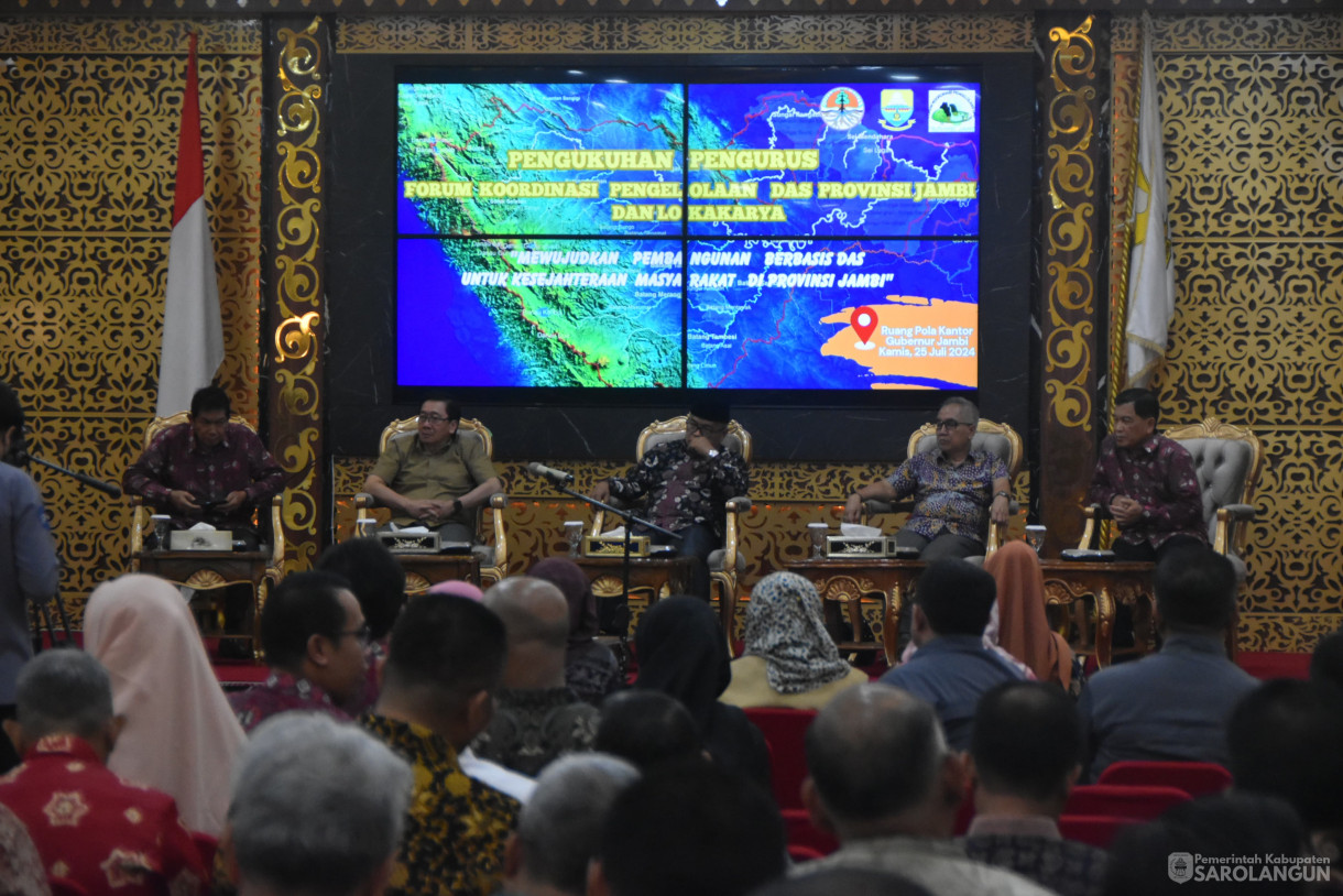 25 Juli 2024 -&nbsp;Pengukuhan Pengurus Forum Koordinasi Pengelolaan DAS Provinsi Jambi Dan Lokakarya, Bertempat di Ruang Pola Kantor Gubernur Jambi