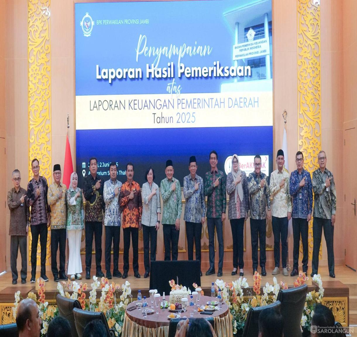 2 Juni 2026 Pemerintah Kabupaten Sarolangun raih Penghargaan&nbsp; ke10 Wajar Tanpa Pengecualian dari BPK RI Perwakilan Provinsi Jambi atas Laporan Keuangan Pemerintah Daerah Tahun Anggaran 2025