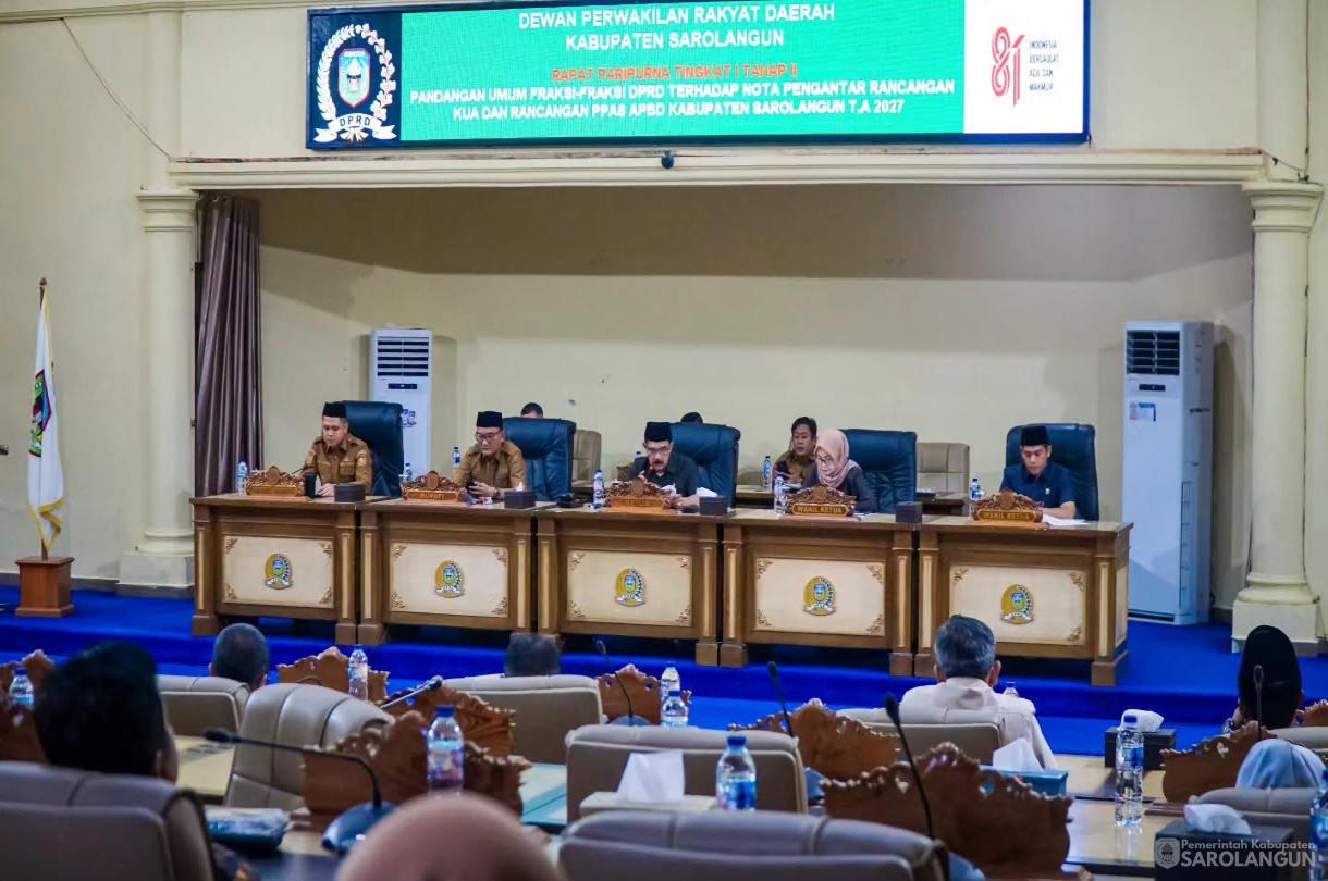 3 Agustus 2026 Rapat Paripurna Tingkat I Tahap II di Gedung DPRD Kabupaten Sarolangun dan Rapat Paripurna Laporan Pansus II dan Pansus III DPRD Kabupaten Sarolangun Terhadap PAD dan Aset Kabupaten Sarolangun