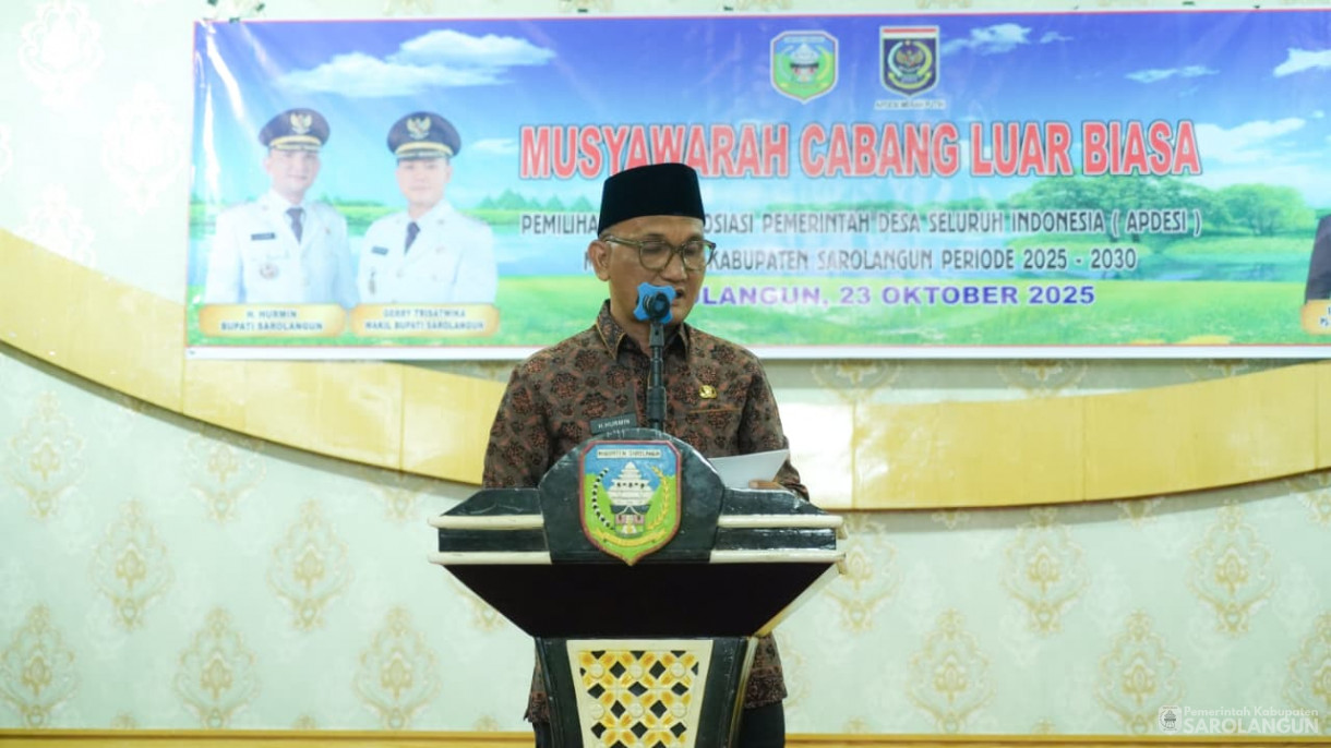 23 Oktober 2025&nbsp; Pembukaan Musyawarah Cabang Luar Biasa Pemilihan Ketua APDESI Merah Putih Kab Sarolangun Periode 2025 sd 2030 Bertempat di ruang pola kantor bupati Sarolangun