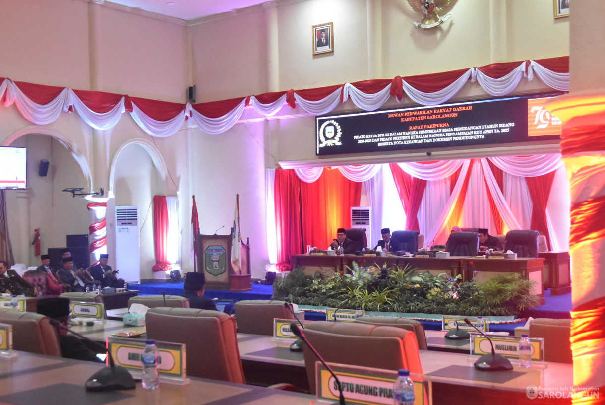 16 Agustus 2024 -&nbsp;Rapat Paripurna Pidato Ketua DPR RI Dalam Rangka Pembukaan Masa Persidangan 1 Tahun Sidang 2024 sd 2025 Dan Pidato Presiden Dalam Rangka Penyampaian RUU APBN TA. 2025 Beserta Nota Keuangan, Bertempat di Gedung DPRD Sarolangun