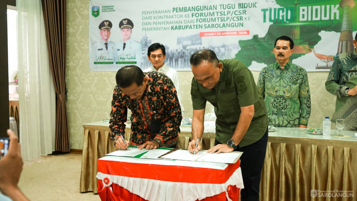 23 Januari 2026 Penyerahan Pembangunan Tugu Biduk dari Kontraktor ke Forum TSLP CSR dan Penyerahan dari Forum TSLP CSR ke Pemerintah Kabupaten Sarolangun