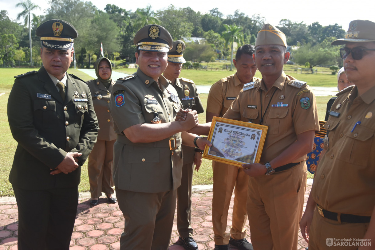 30 April 2024 - Upacara Peringatan Hari Ulang Tahun Satpol PP Ke 74 Dan Satlinmas Ke 62 Di Lapangan Gunung Kembang Sarolangun