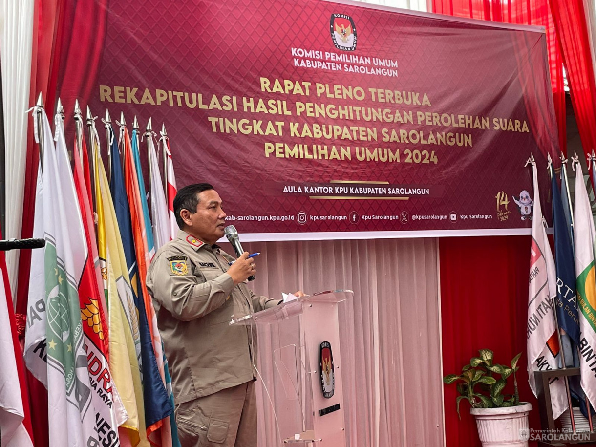 2 Maret 2024 - Menghadiri Pembukaan  Rapat Pleno Terbuka Rekapitulasi Hasil Penghitungan Perolehan Suara Tingkat Kab. Sarolangun Pemilihan Umum Tahun 2024 Di Kantor KPU Kab. Sarolangun