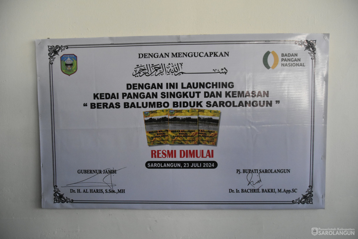 23 Juli 2024 -&nbsp;Peresmian Kedai Pangan Dan Launching Kemasan Beras Balumbo Biduk Sarolangun Kabupaten Sarolangun, Bertempat di Pasar Singkut